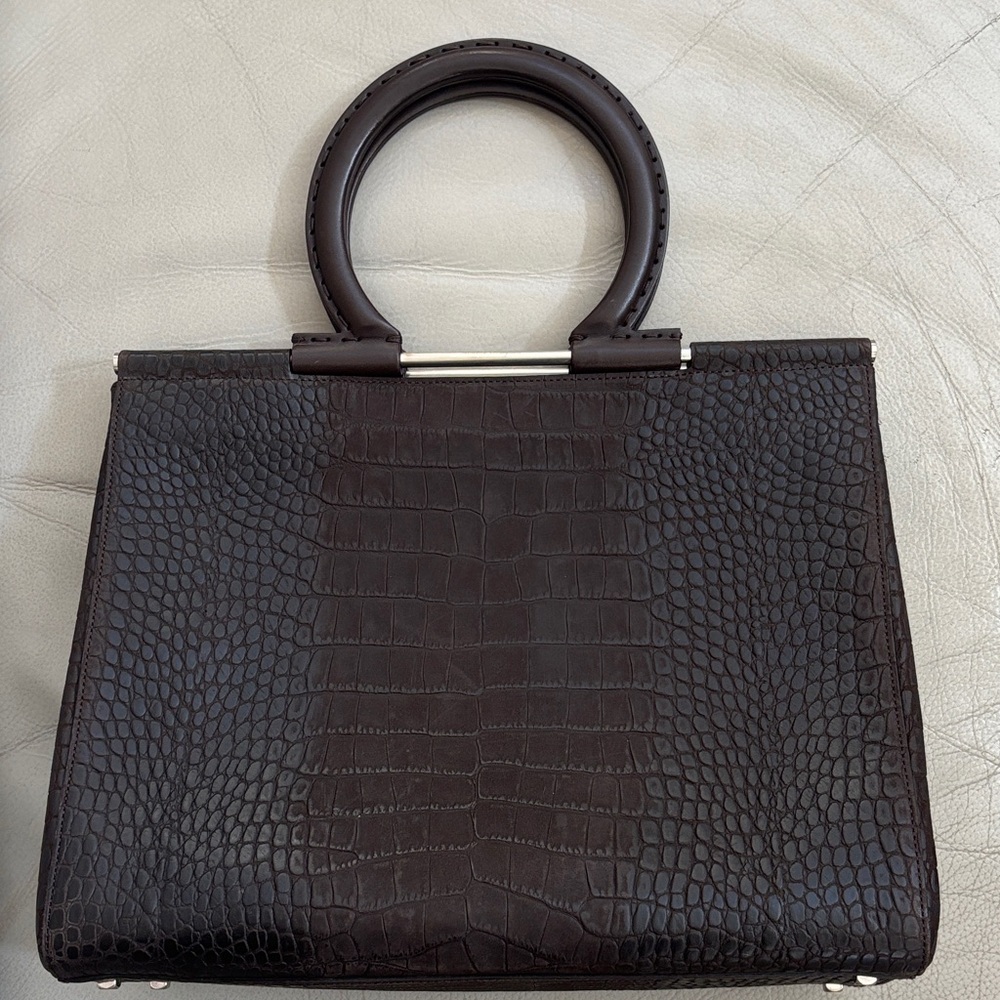 Salvatore Ferragamo Dark Brown Crocodile-Embossed Tote